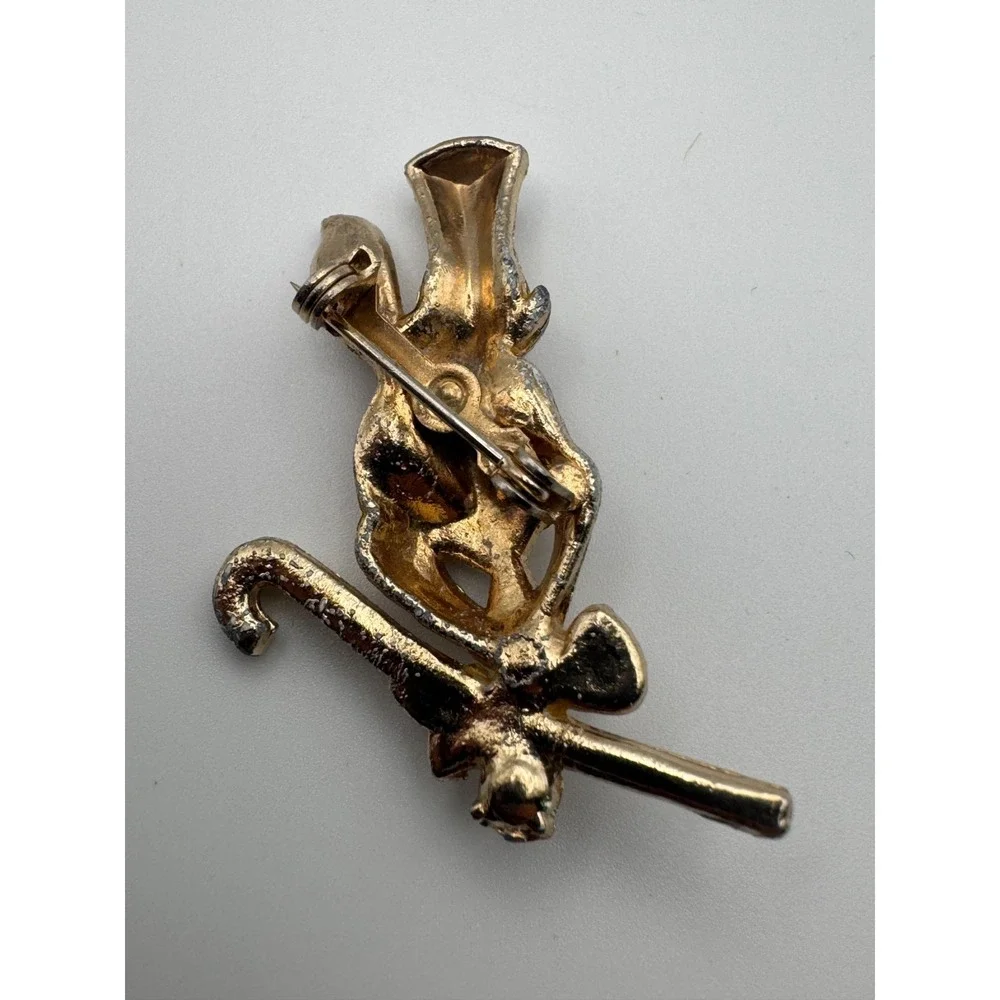 Vintage Bunny Brooch Dapper Rabbit Pink Rhinestone Eyes Figural